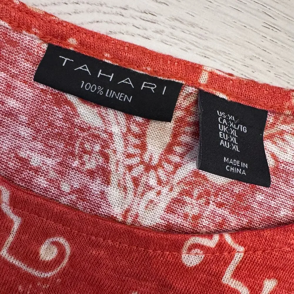 Tahari 100% Linen Tank Top & Wide Leg Pull on Pant Set XL Tassel Resortwear